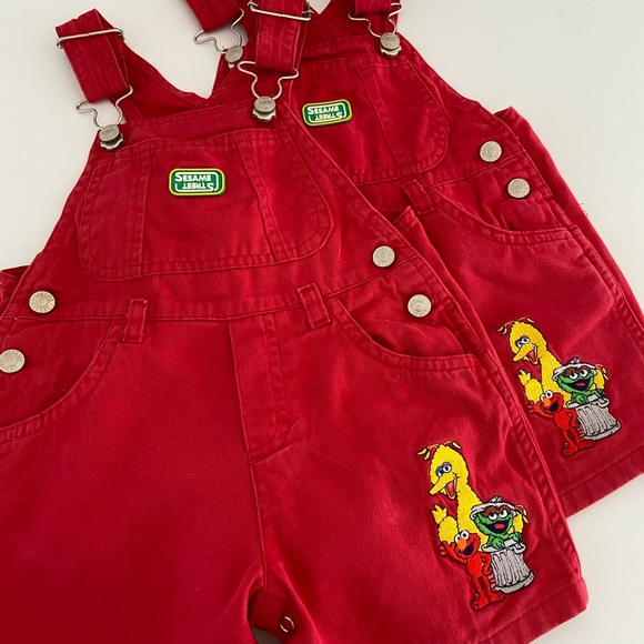 Sesame Street Bottoms Big Bird Red Denim Overalls Vintage Denim Overalls Sesame Street